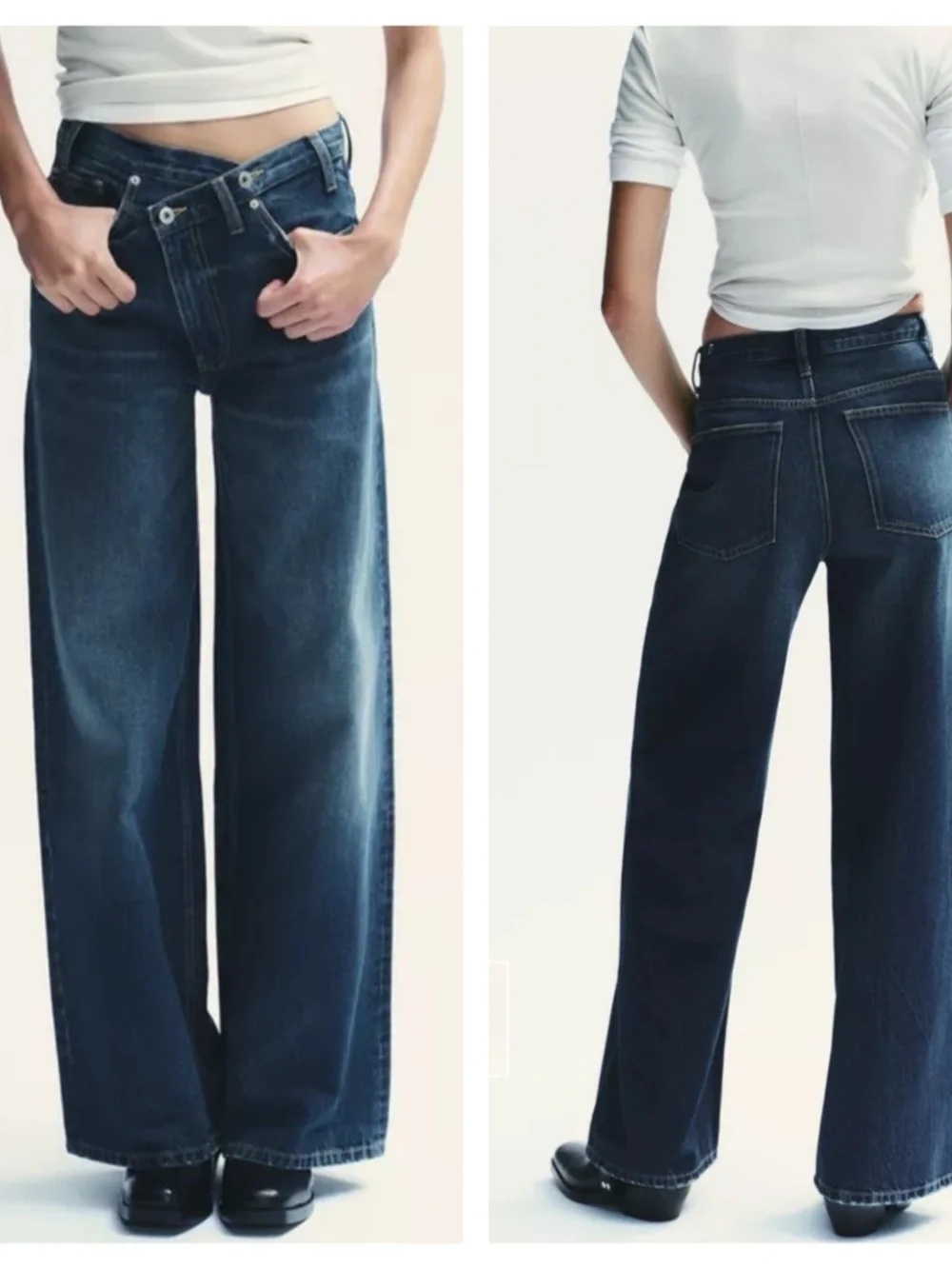 Zara TRF HIGH-WAIST CROSSOVER WAIST WIDE LEG JEANS size US 2